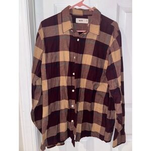 Hollister Mens Flannel Shirt Burgundy Tan Plaid Long Sleeve Button Up XL